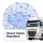 Map of Greater London with Direct Vision Standard boundary and white HGV in front