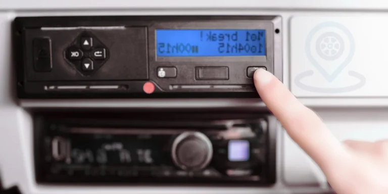 Finger pressing button on digital tachograph device